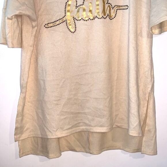 Trust Life Womens Beige V-Neck Faith Graphic Tee L Polyester/Spandex Short Sleev - Picture 7 of 10